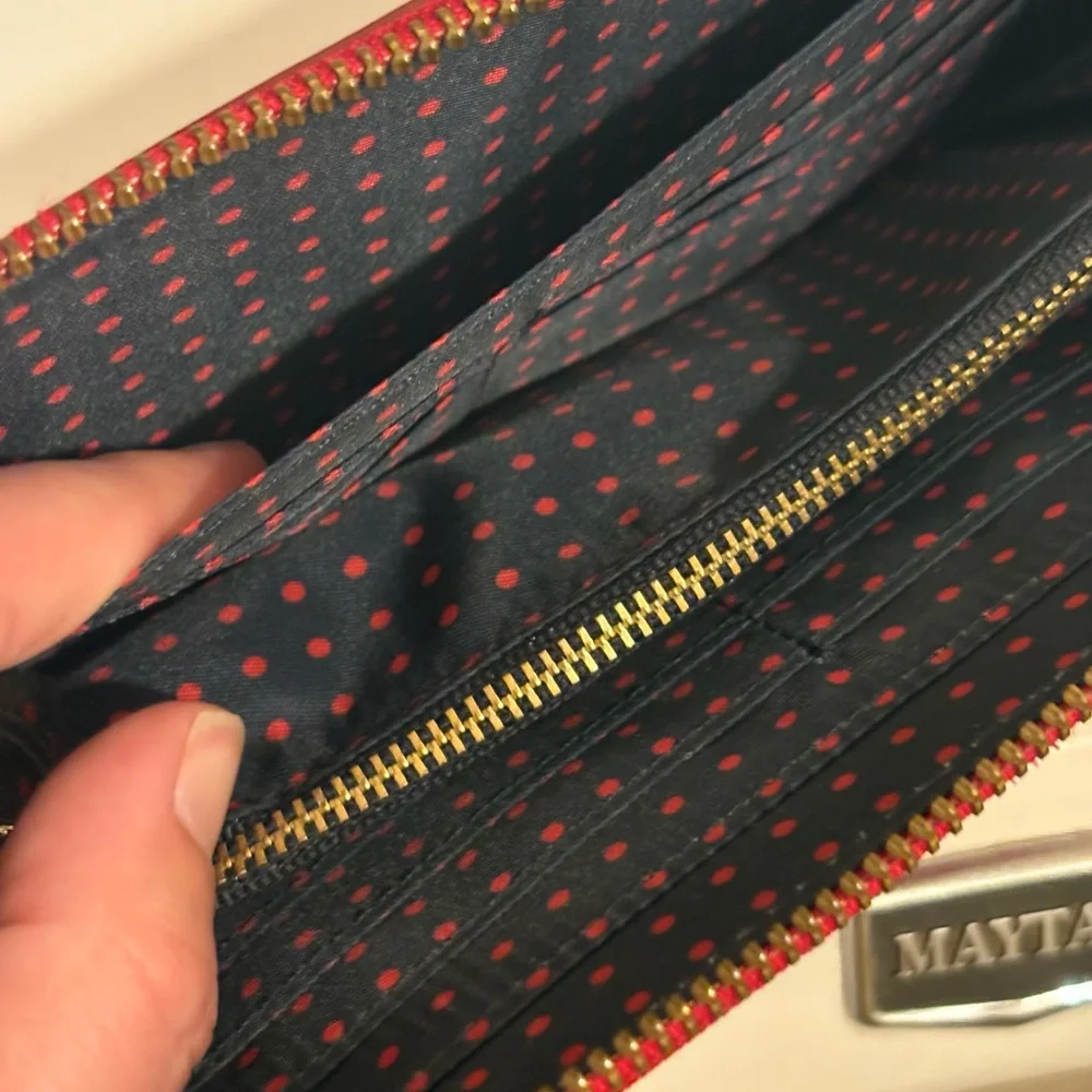 Talbots Leather Red and Navy Polka Dot Wallet